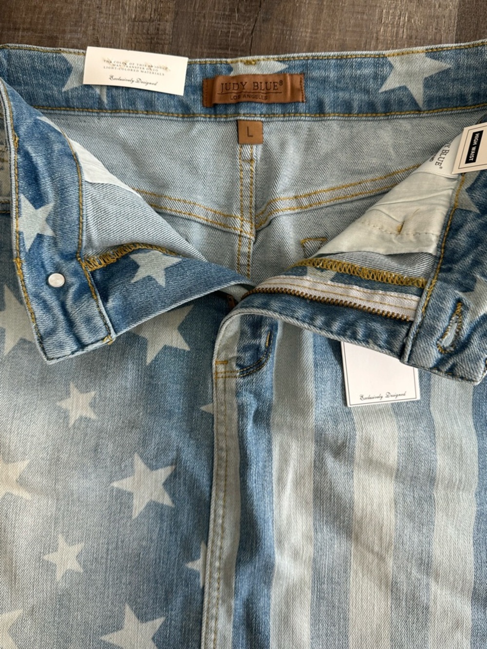 Judy Blue Distressed Blue Star & Stripe Denim Mini Skirt - Picture 4 of 14